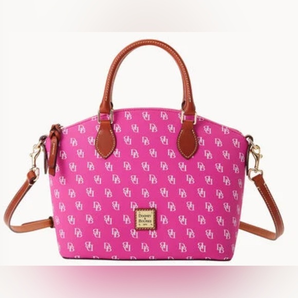 Dooney & Bourke Pink Satchel with Gold Hardware and Monogram Pattern - Picture 1 of 4